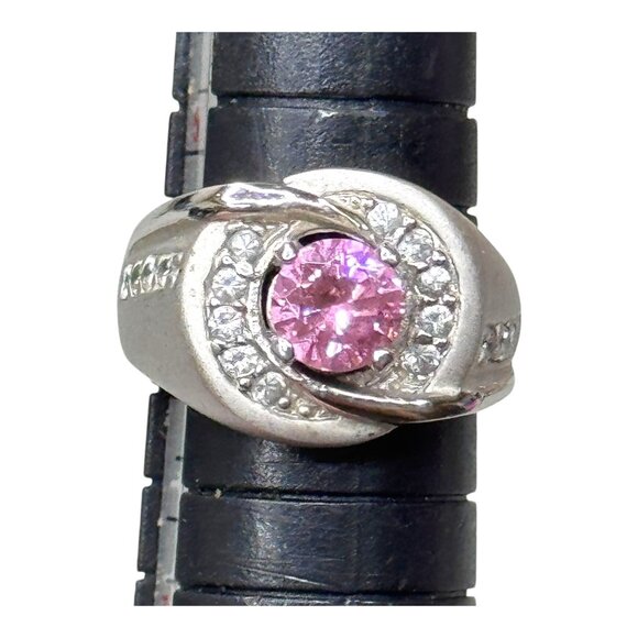 Sterling Silver Pink Tourmaline Statement Ring Unique Elegant Gemstone Size 6 - Picture 8 of 9